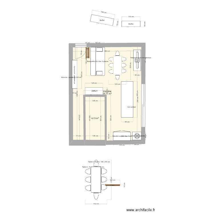 cuisine t3. Plan de 2 pièces et 30 m2