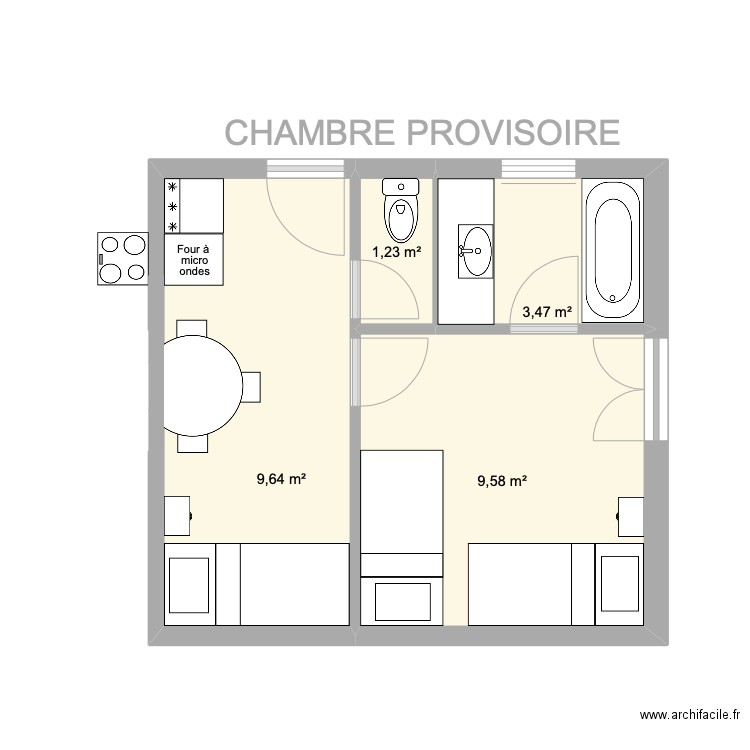 CHAMBRE PROVISOIRE OUVRIER. Plan de 4 pièces et 24 m2