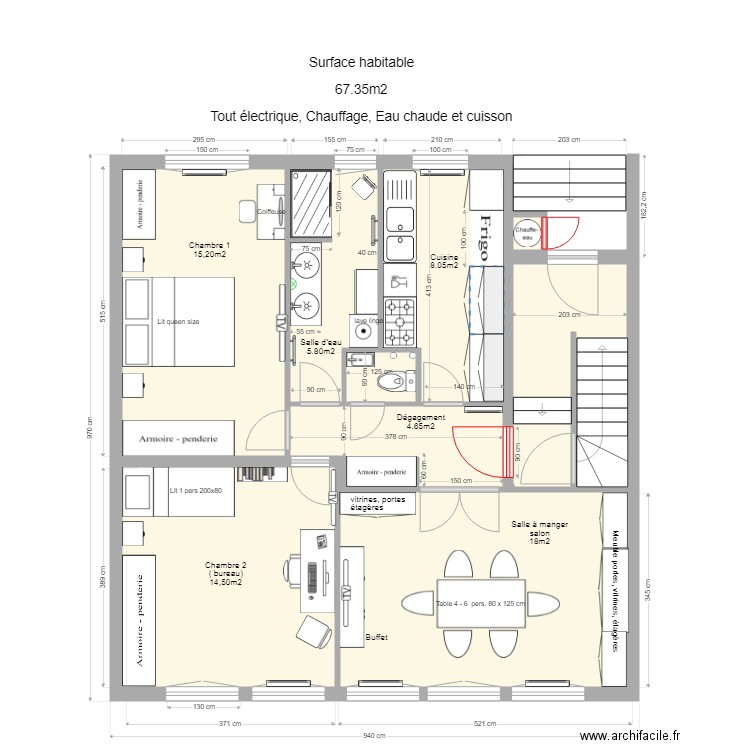 Mignottes 1er étage  logement autonome. Plan de 6 pièces et 76 m2