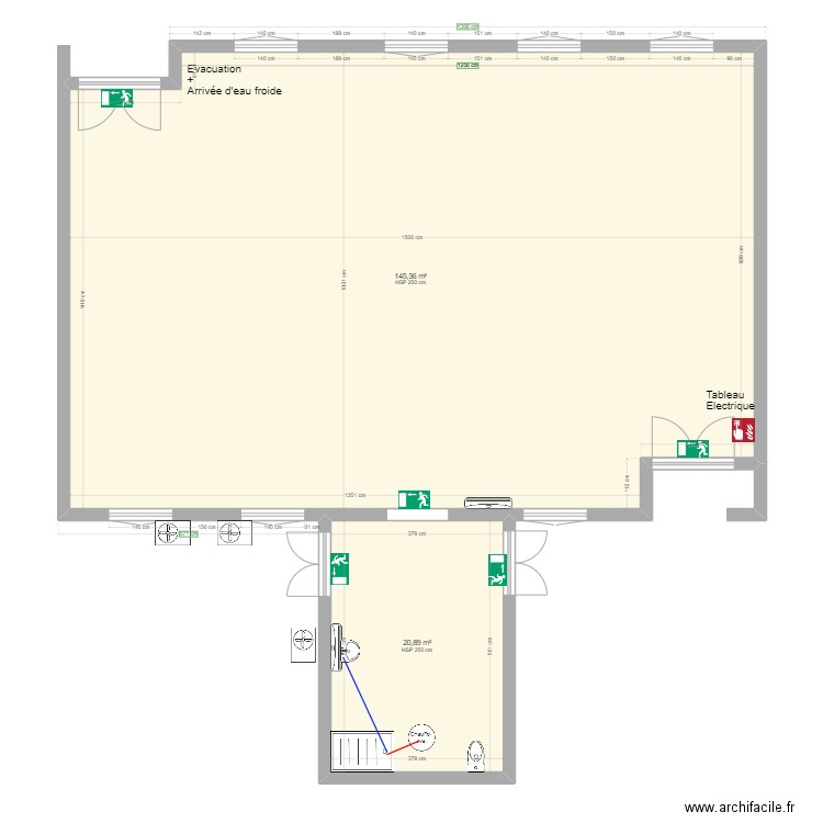 SALLE EPI-1. Plan de 2 pièces et 166 m2