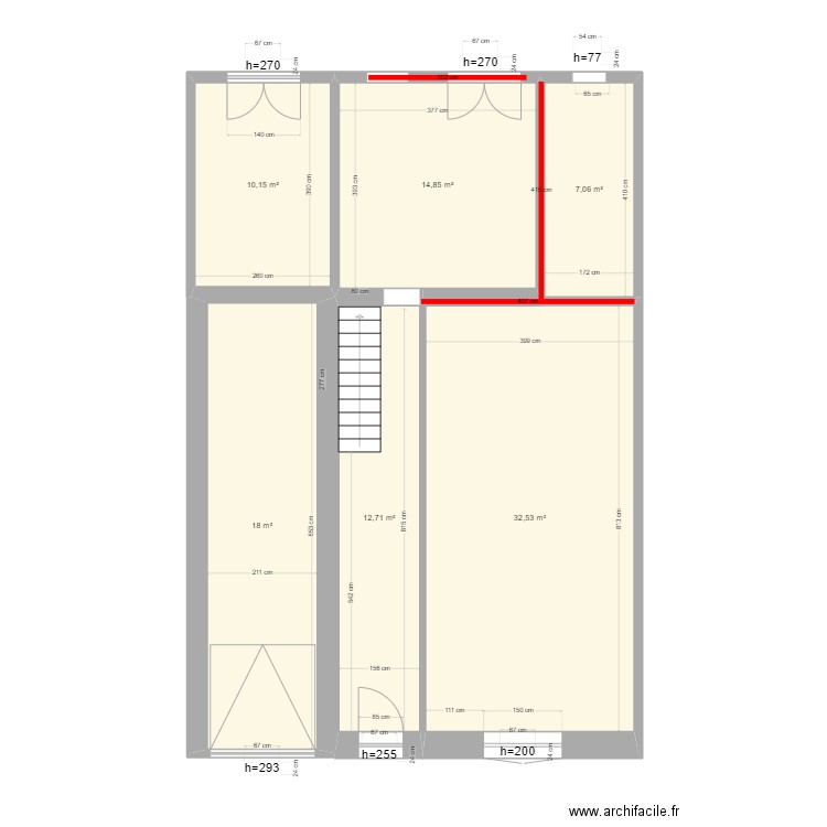 BE-RDC_mur_demol. Plan de 6 pièces et 95 m2