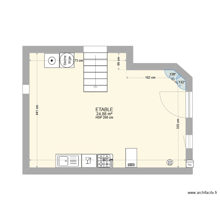 ETABLE VIERGE. Plan de 1 pièce et 25 m2