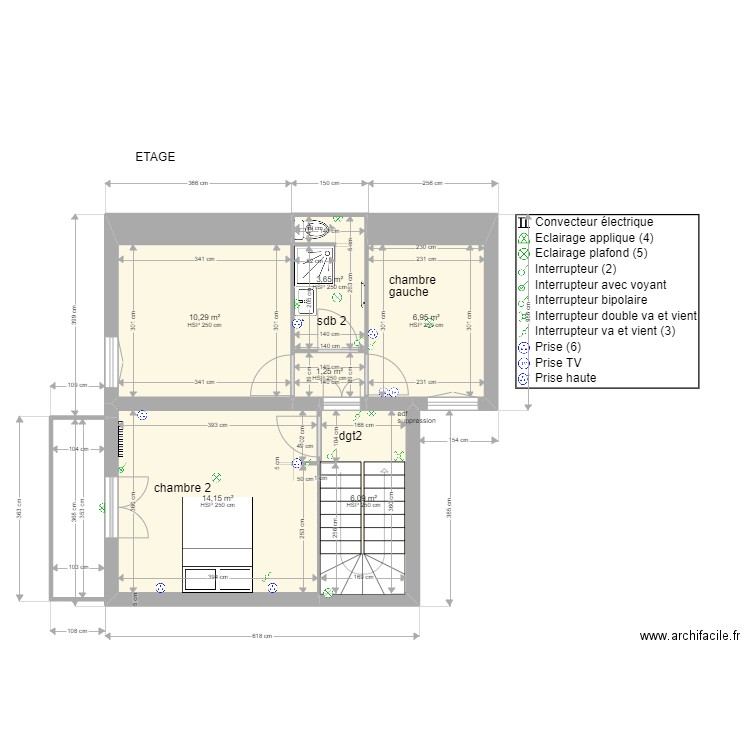 Marie Louise etage. Plan de 6 pièces et 42 m2