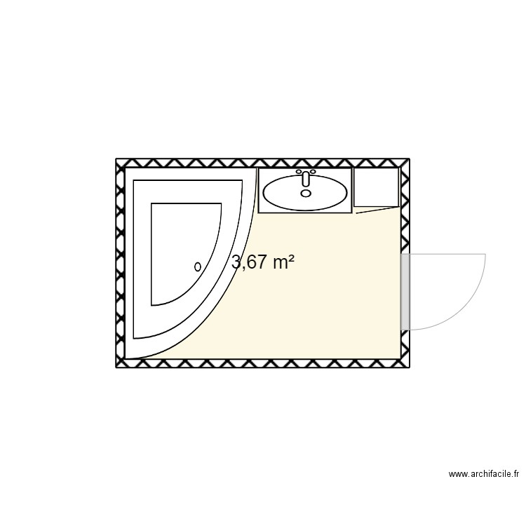 sdb occordo. Plan de 1 pièce et 4 m2