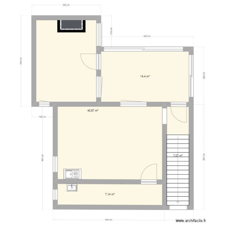 RDC Tonton René. Plan de 4 pièces et 69 m2