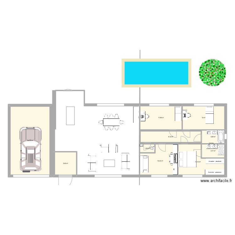 Plan Maison Gradignan (version 2). Plan de 10 pièces et 105 m2
