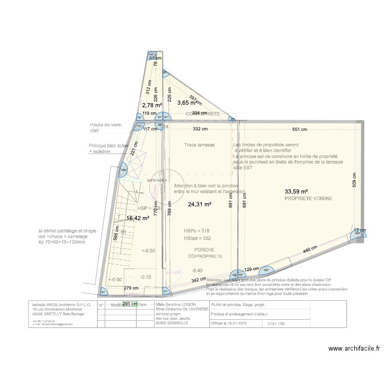 Granville RDC. Plan de 5 pièces et 81 m2