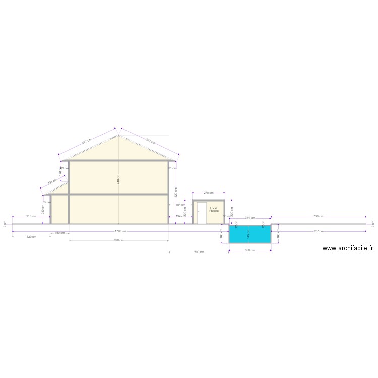 Plan de coupe maison et piscine. Plan de 0 pièce et 0 m2