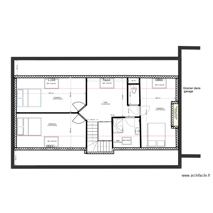 12Comble+. Plan de 1 pièce et 110 m2