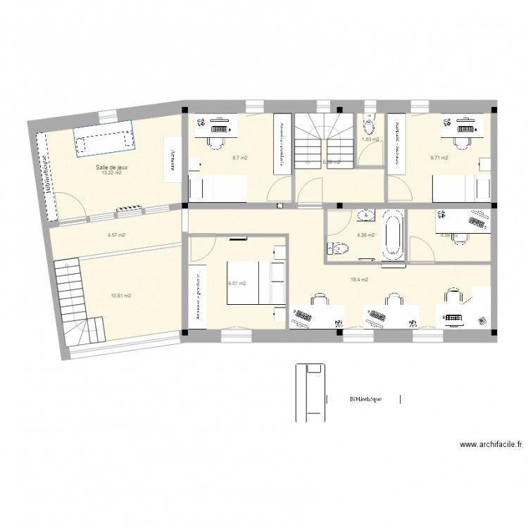 Bureaux + ch d'ami 3. Plan de 11 pièces et 93 m2