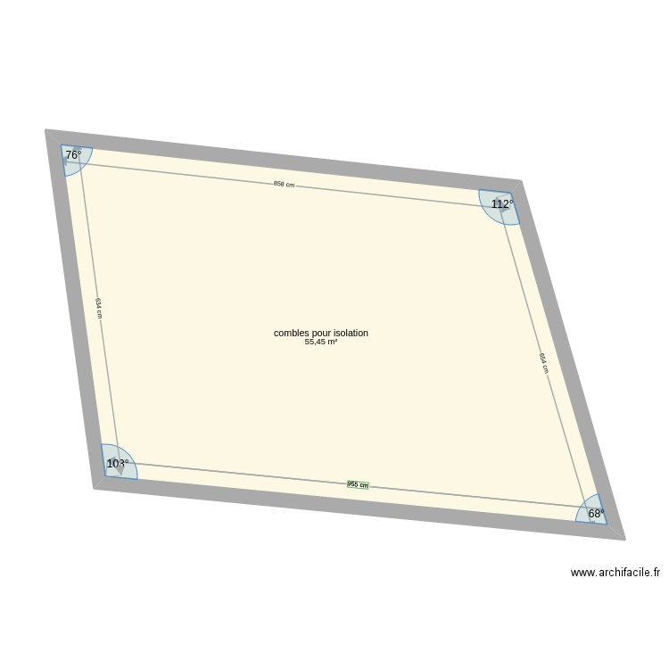 combles pour isolation. Plan de 1 pièce et 55 m2