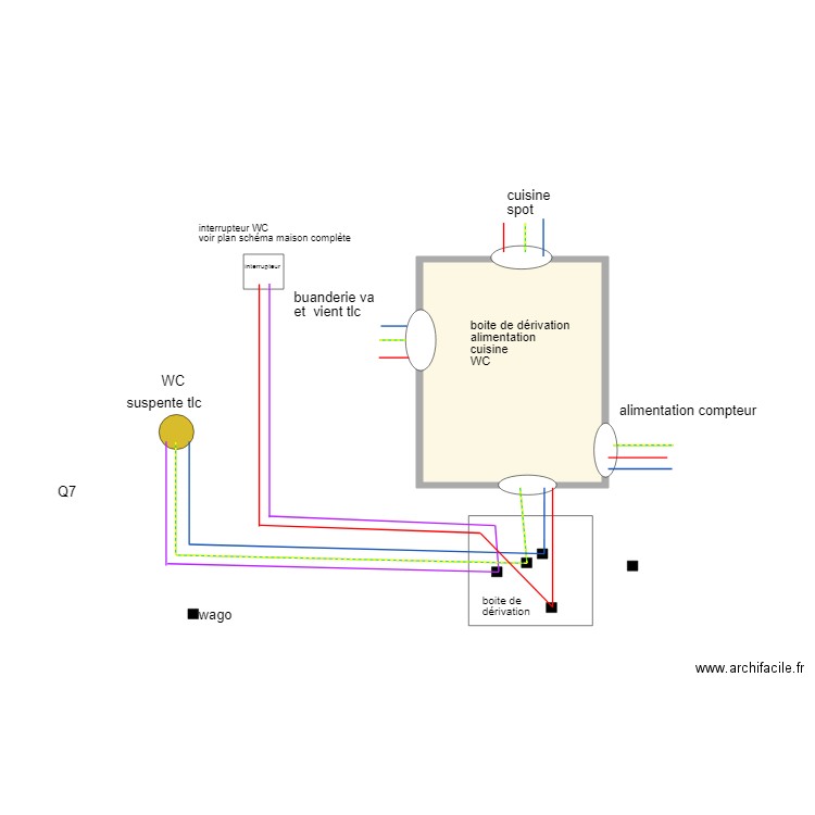  Q7 éclairage direct 1 point cuisine  wc  et buanderie. Plan de 0 pièce et 0 m2