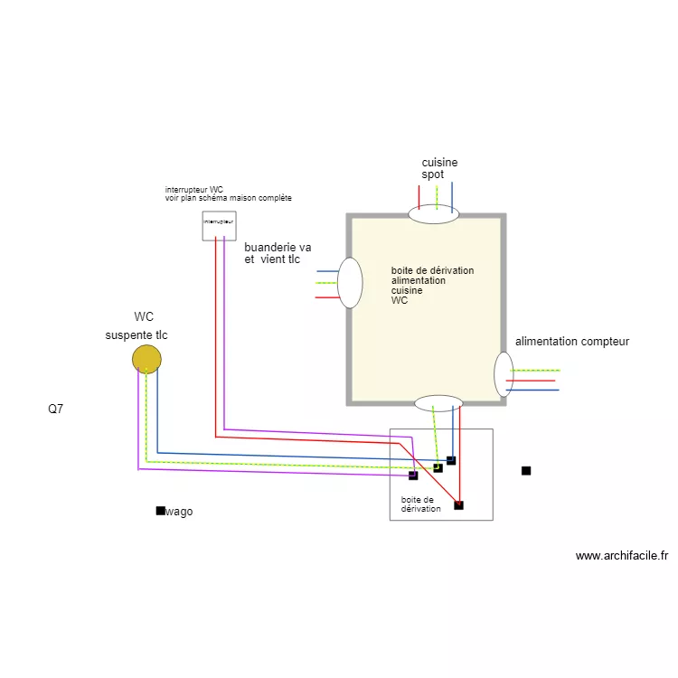 Q7 éclairage direct 1 point cuisine wc et buanderie. Plan de Q7 éclairage direct 1 point cuisine wc et buanderie. Plan de