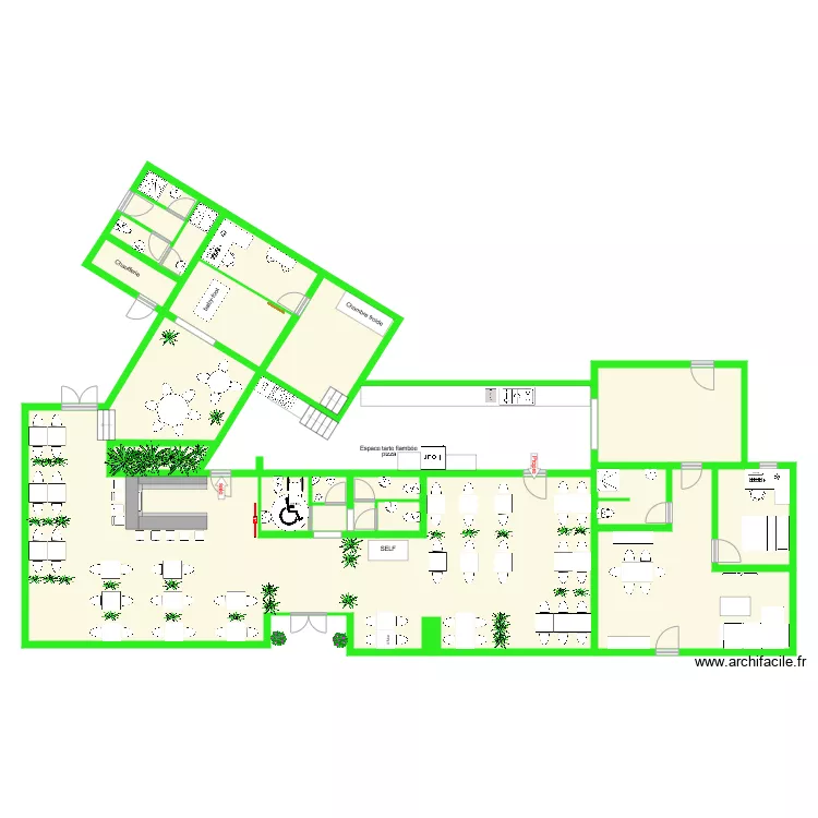 Plan restaurant v3 avec bar dans grande salle. Plan de 