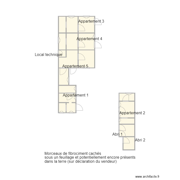 Croquis CHAMALEAU AUGEREAU amiante. Plan de 18 pièces et 11 m2