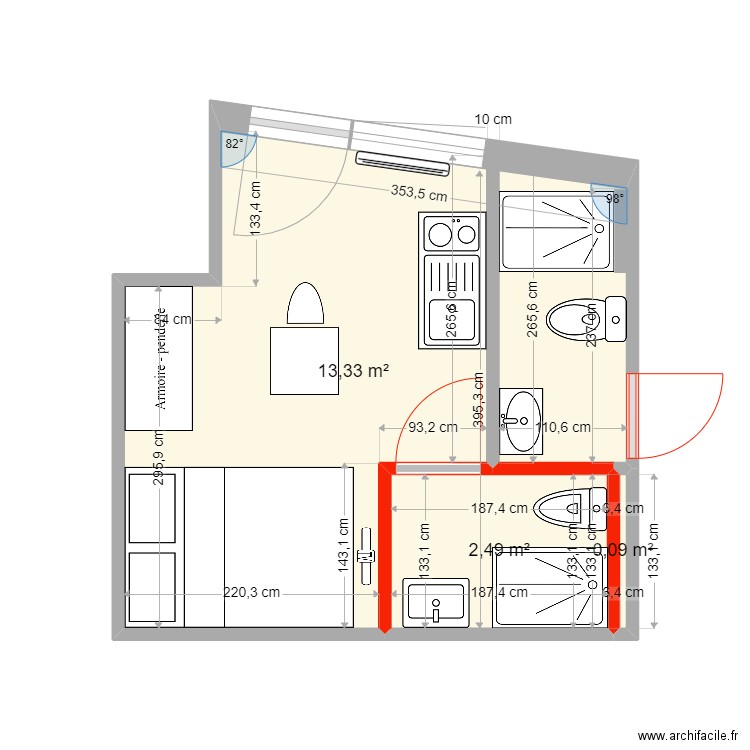 gerte5.2 apres V2. Plan de 3 pièces et 16 m2