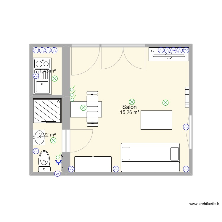 Deville. Plan de 3 pièces et 19 m2