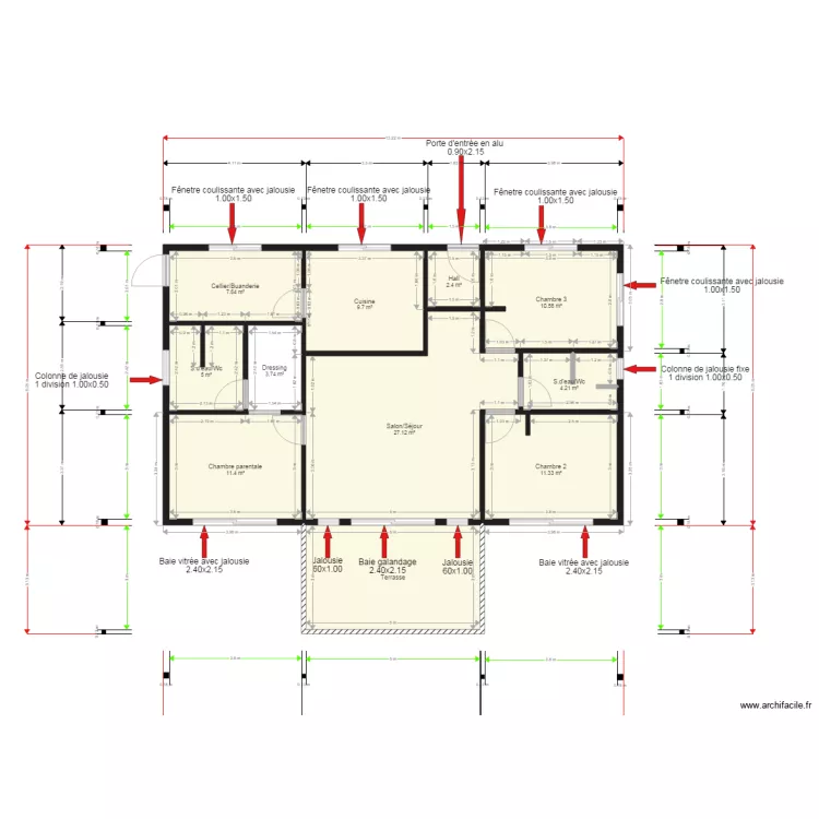 Maison TEHIKI AKA avec tailles . Plan de Maison TEHIKI AKA avec tailles . Plan de