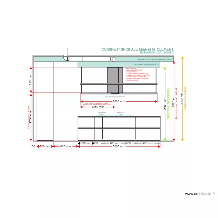 ELEVATION CLEMENT ZONE C emplacement Hotte. Plan de 