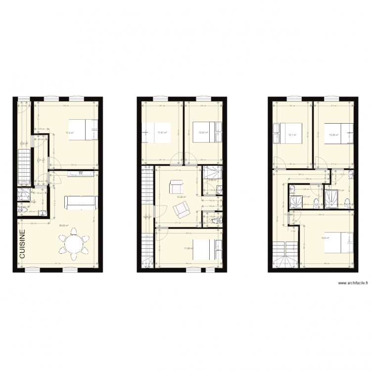 Libourne Etienne Sabatier. Plan de 18 pièces et 176 m2