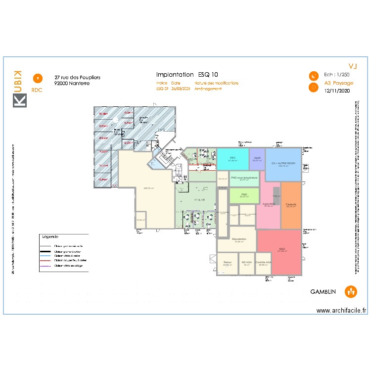 Nanterre RDC Transitoire ARS. Plan de 21 pièces et 1228 m2