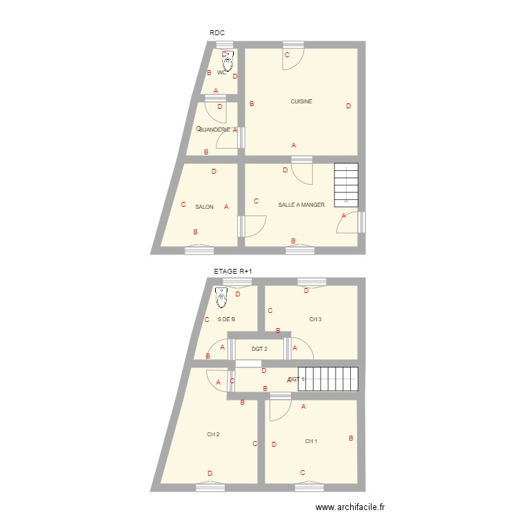 CHAMPARNAUD 1. Plan de 11 pièces et 70 m2