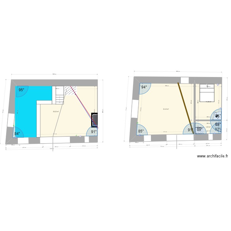 Plan ruine 2. Plan de 4 pièces et 100 m2