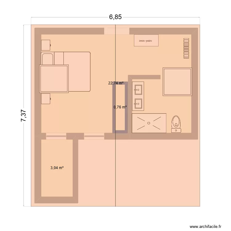 2eme &eacute;tage. Plan de 3  et 28 m²