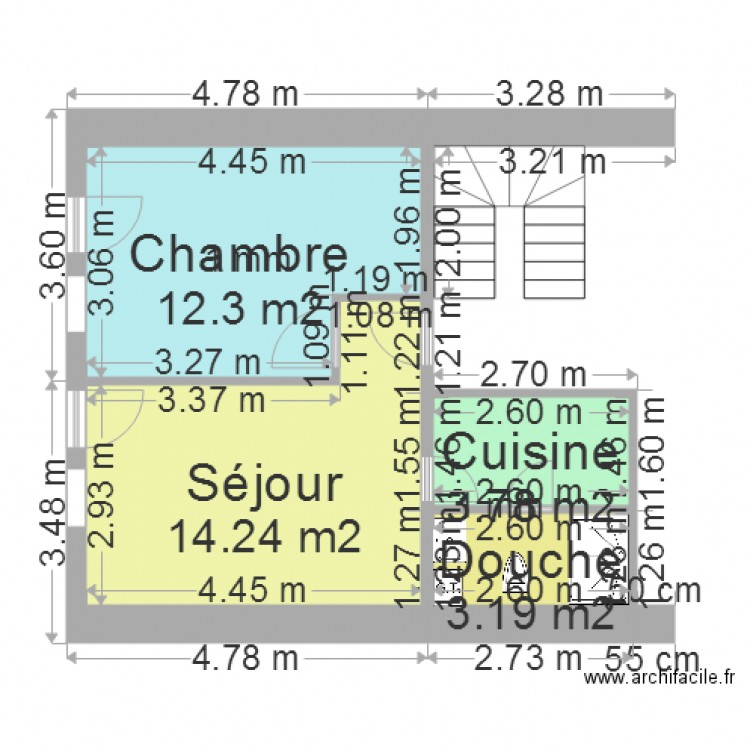 2 pièces 3ème étage. Plan de 0 pièce et 0 m2