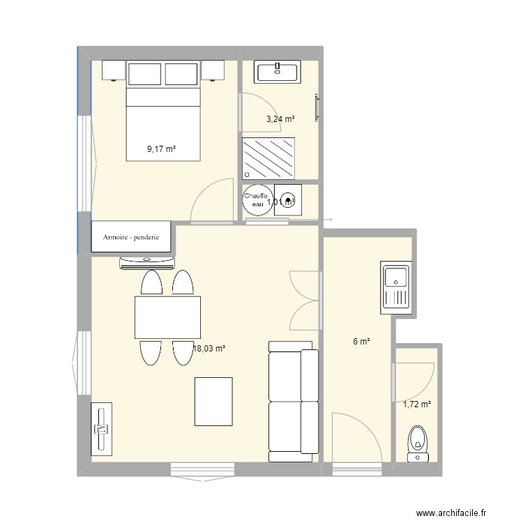 SCI EHIJ T2. Plan de 6 pièces et 39 m2