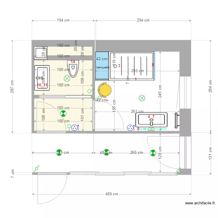 Salle de bain RC. Plan de 