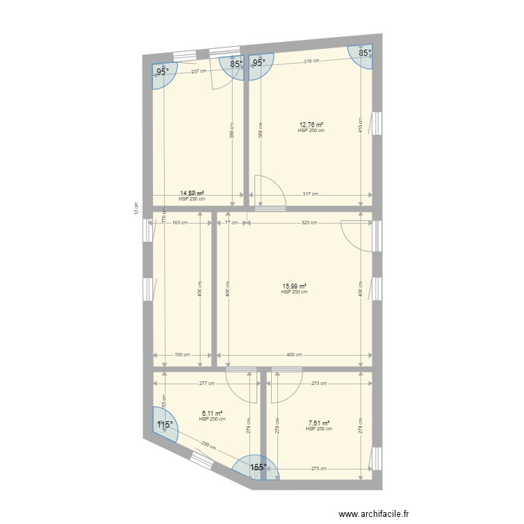 lusier. Plan de 5 pièces et 57 m2