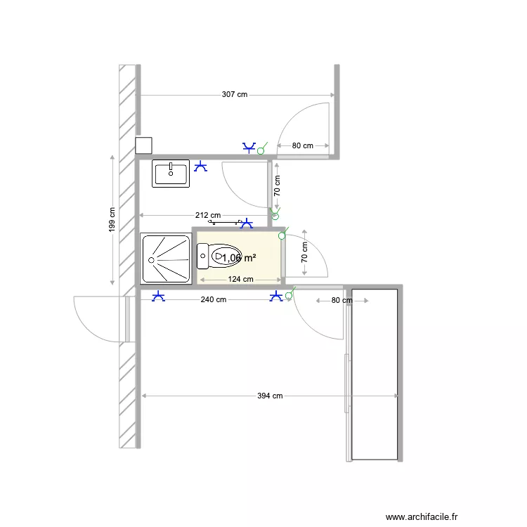 Sdb chambre amis et WC. Plan de Sdb chambre amis et WC. Plan de