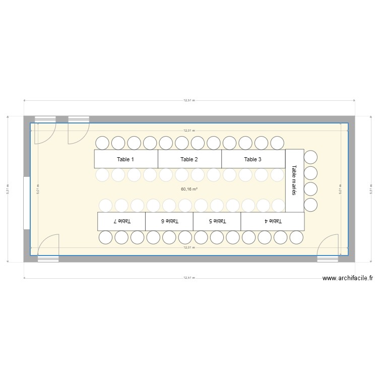 Plan de table Version 1. Plan de 1 pièce et 60 m2