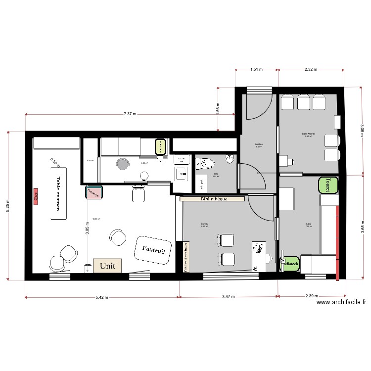 Cabinet ines2. Plan de 9 pièces et 53 m2