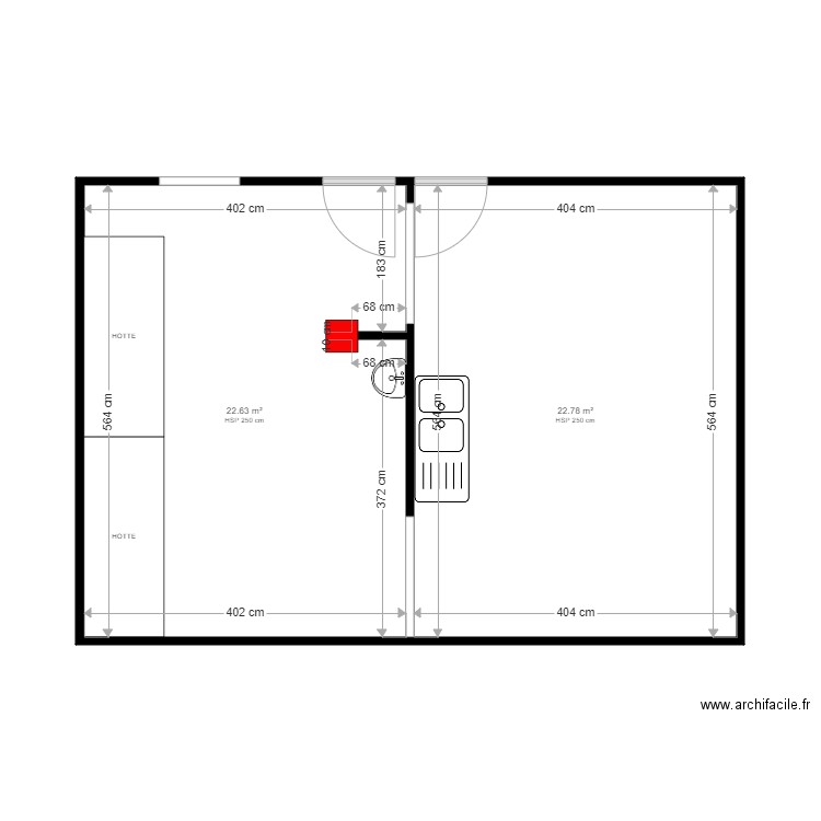 MONTCHAT 11-12. Plan de 2 pièces et 45 m2