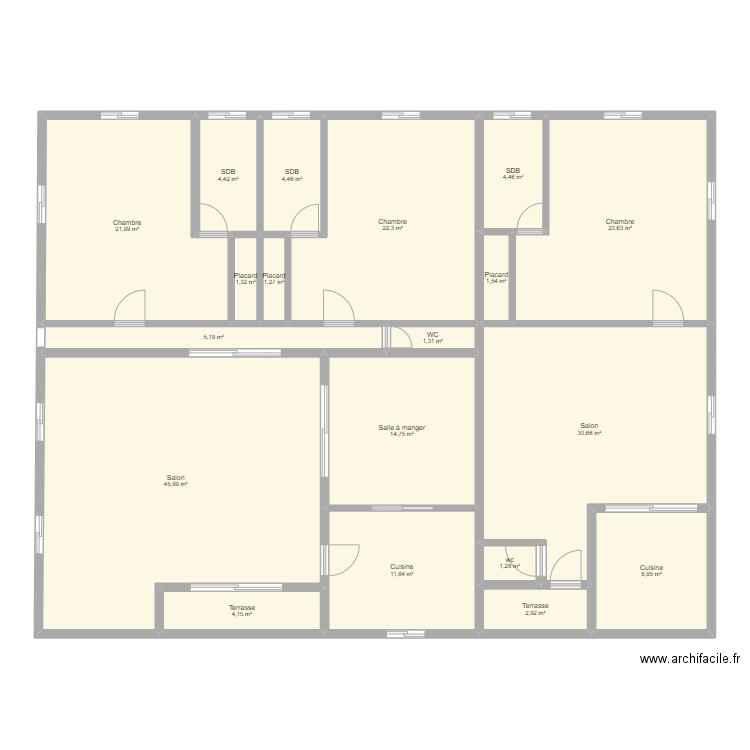 Appartement Malibé. Plan de 19 pièces et 212 m2