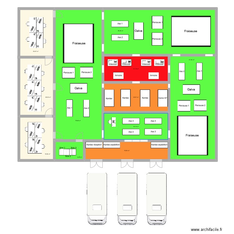 implantation 1. Plan de 11 pièces et 363 m2