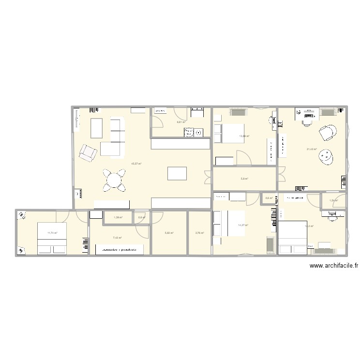 Maison Villenave. Plan de 15 pièces et 155 m2