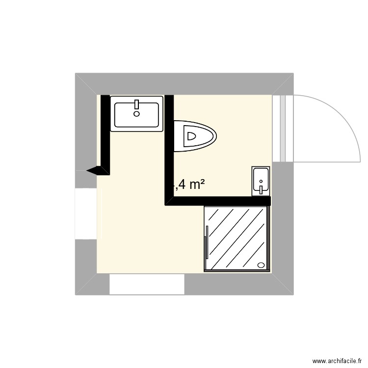 PLAN SDB AMIS. Plan de 1 pièce et 4 m2