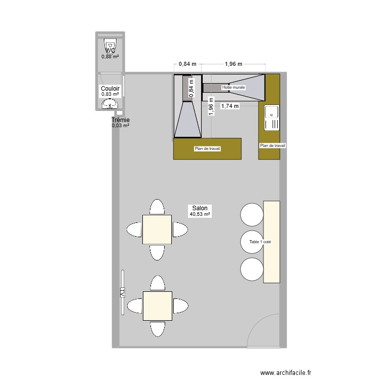 Loan Kebab. Plan de 4 pièces et 42 m2