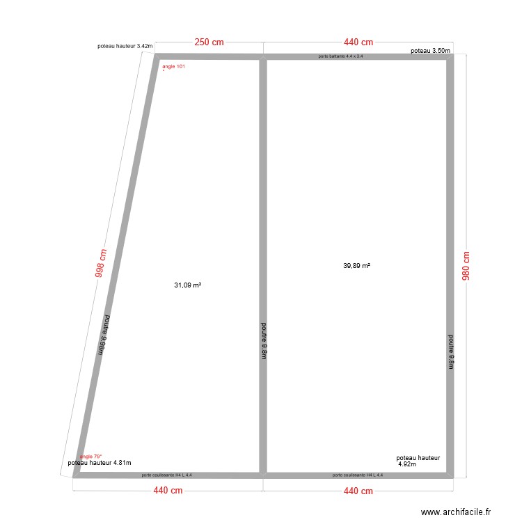 plan batiment. Plan de 2 pièces et 71 m2