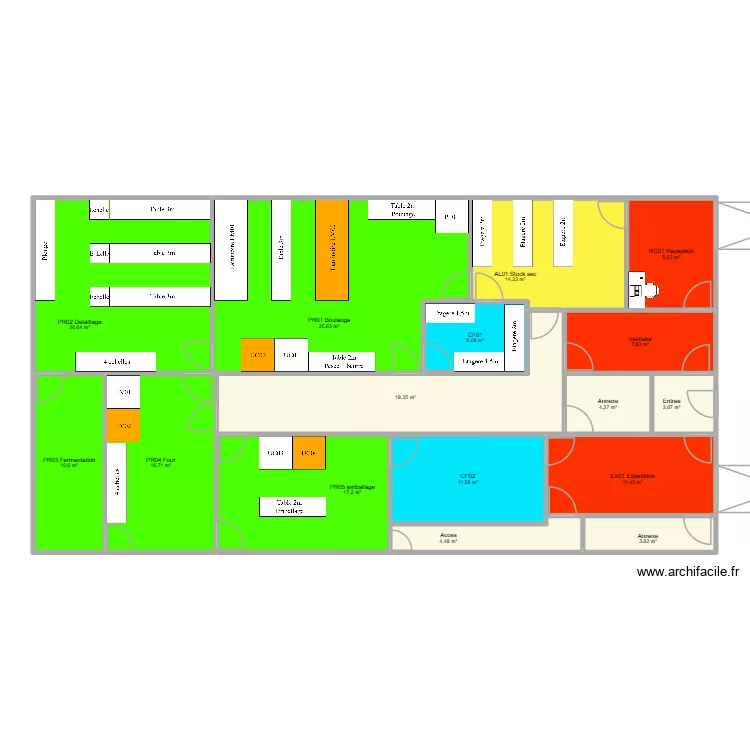 Cuisine. Plan de 16 pièces et 201 m²