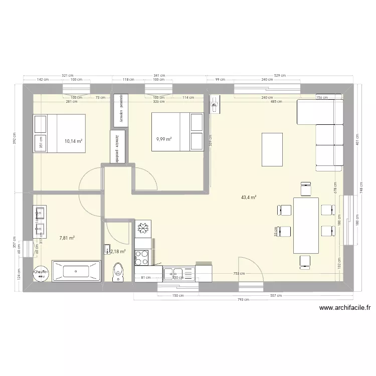 plan maison 70m2 T3. Plan de 