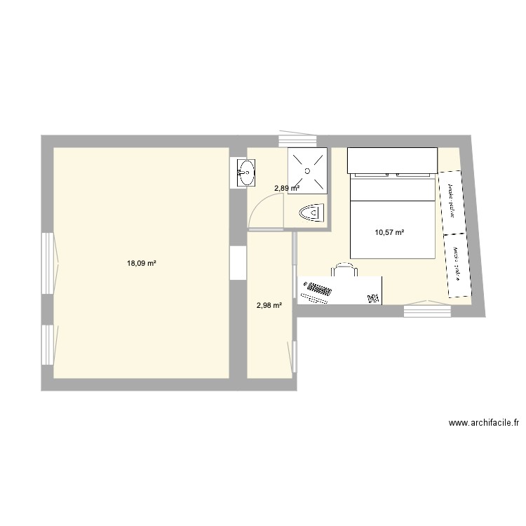 Appartement 17eme alternative. Plan de 4 pièces et 35 m2