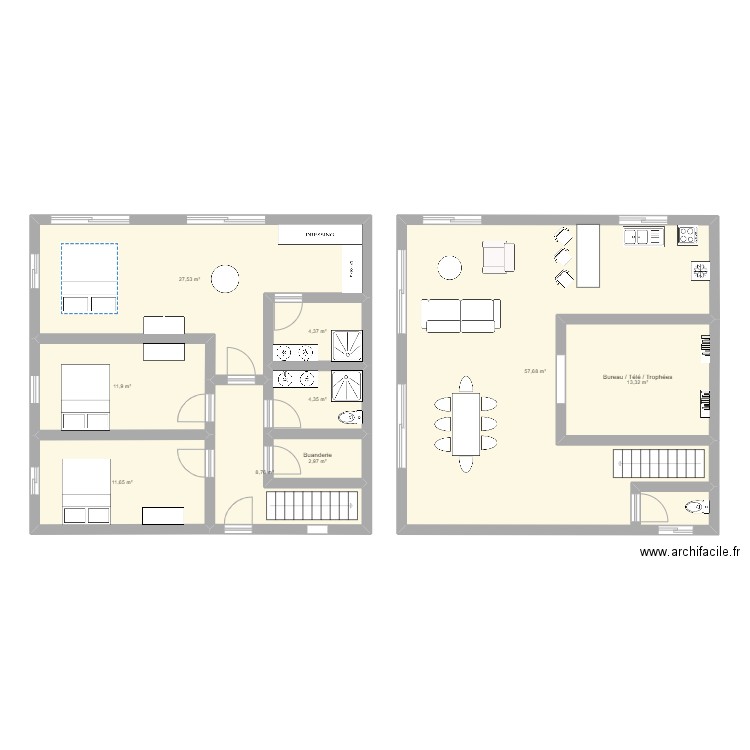 Maison RD base. Plan de 9 pièces et 143 m2