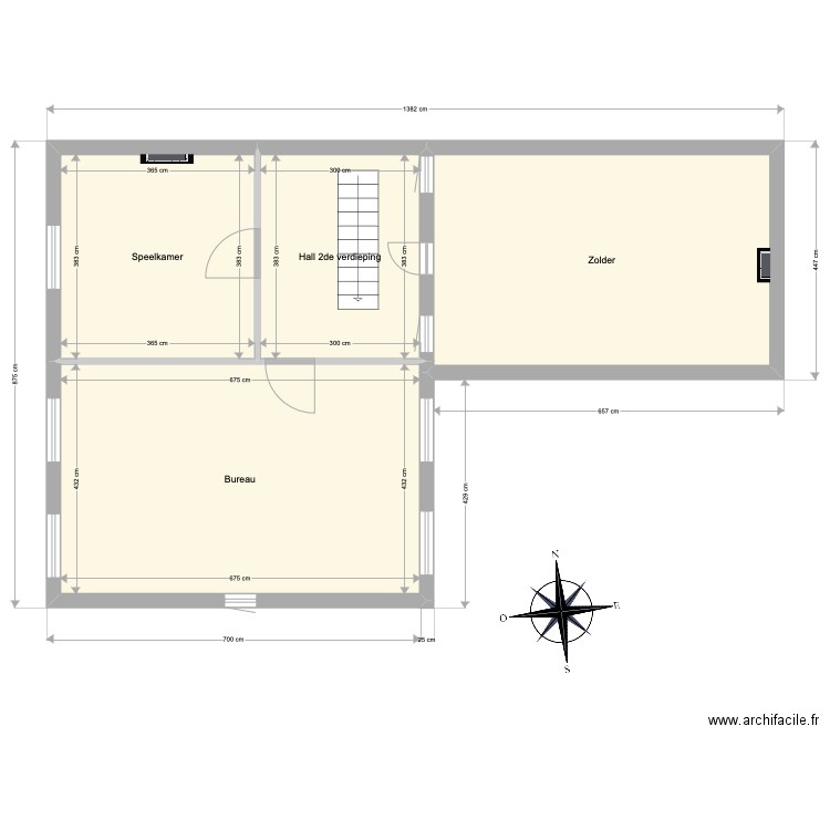 Membruggen - 2de verdieping. Plan de 4 pièces et 80 m2