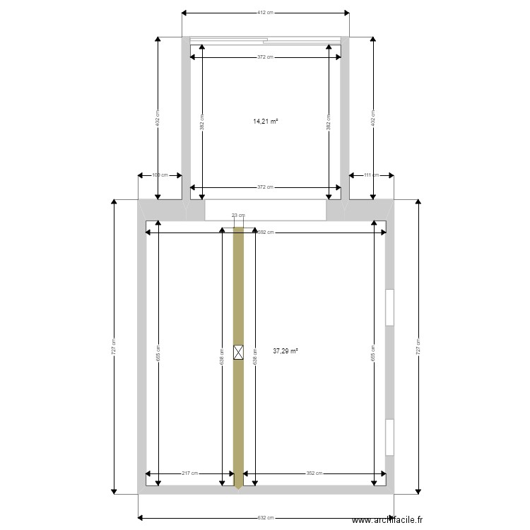 Plan Marbrerie RDC. Plan de 2 pièces et 52 m2