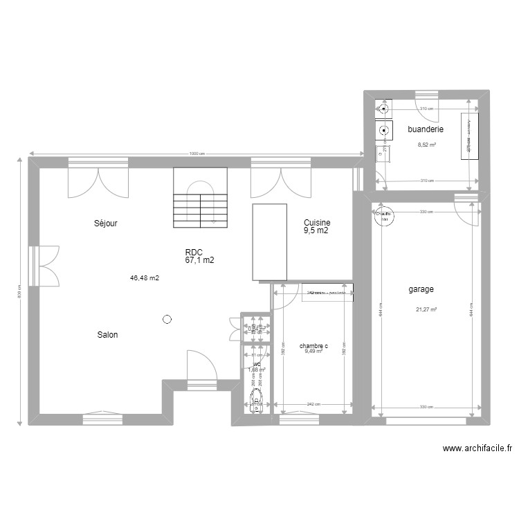 MAISON TEYRAN. Plan de 5 pièces et 42 m2