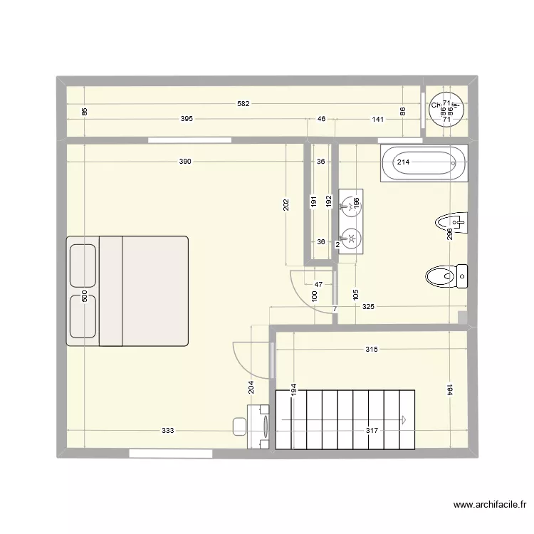 MareSpagna initiale 1er etage. Plan de 5 Pièces et 38 m²